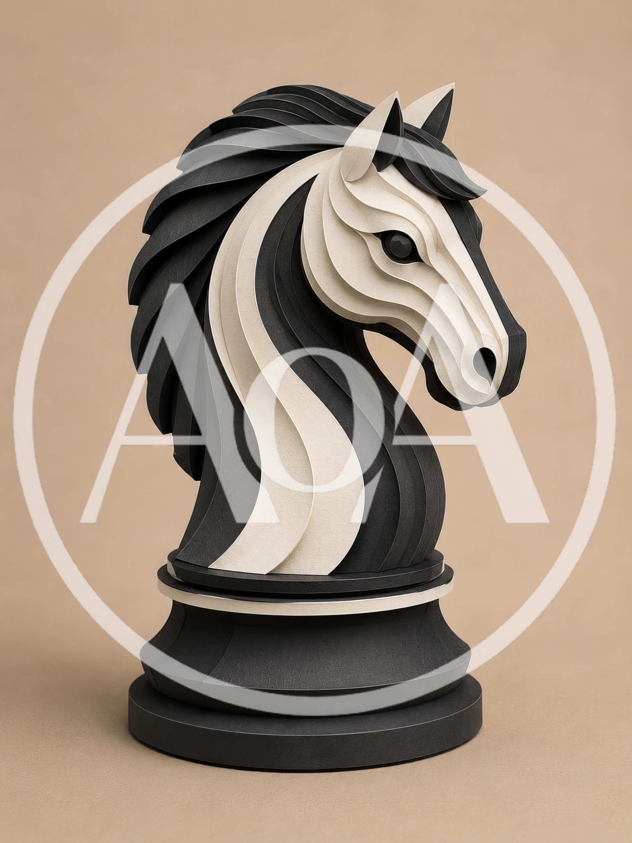 Layered Paper Art Style Chess Knight Sculpture