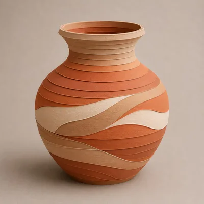 Modern Ceramic Vase With Layered Earth Tone Patterns