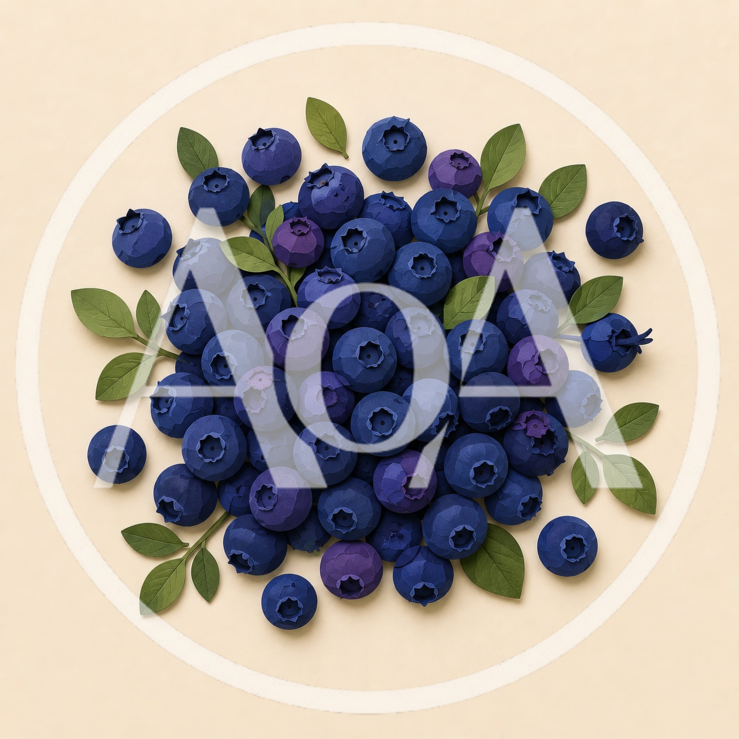 Top View Of Fresh Blueberries With Green Leaves