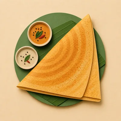 South Indian Dosa Served With Chutney On Banana Leaf