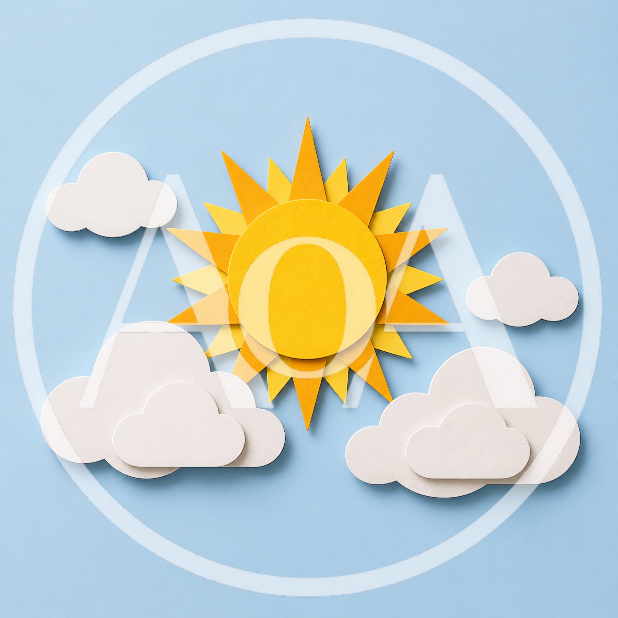 Paper Cutout Sun And Clouds On Blue Background