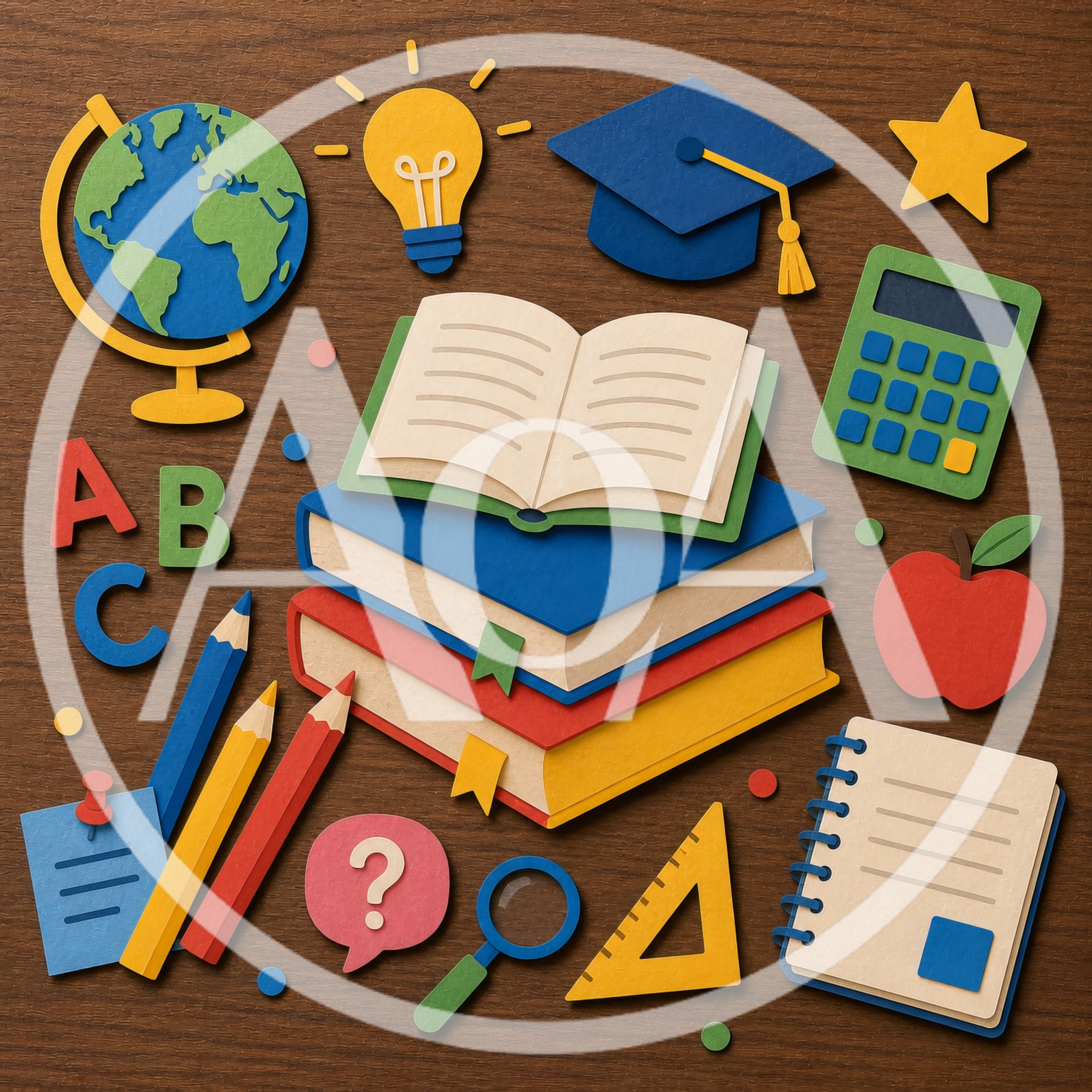 Paper Cutout School Supplies On Wooden Background