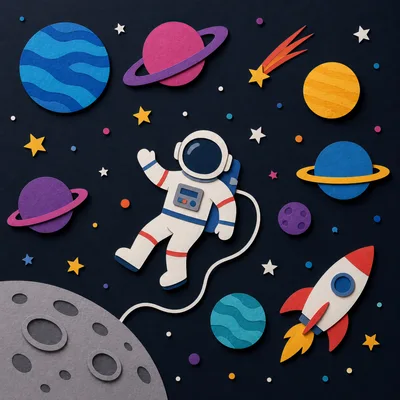Paper Cutout Astronaut Floating In Outer Space