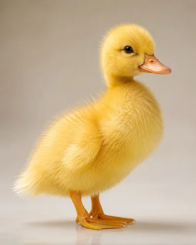 Adorable Fluffy Yellow Duckling Standing On White Background