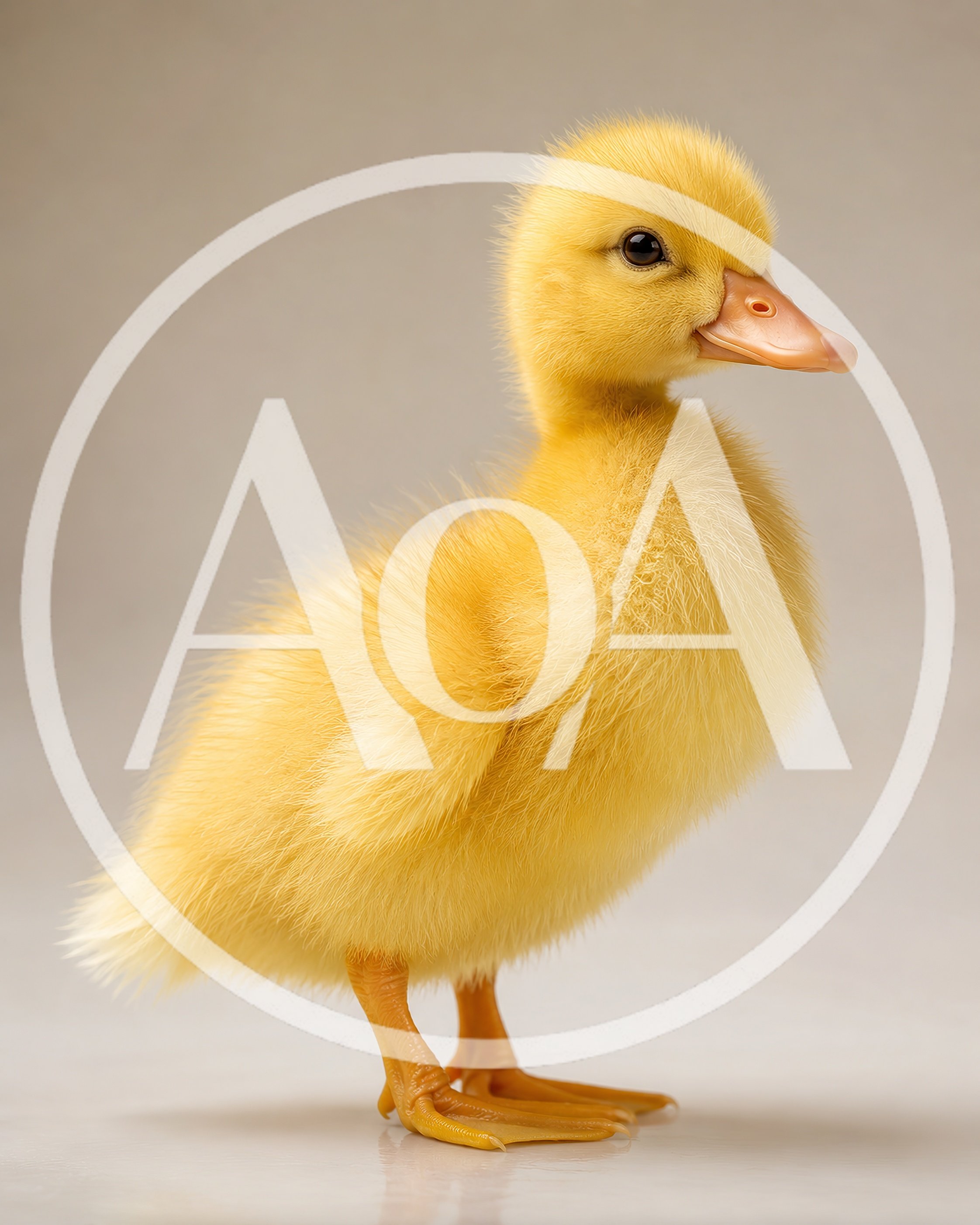 Adorable Fluffy Yellow Duckling Standing On White Background