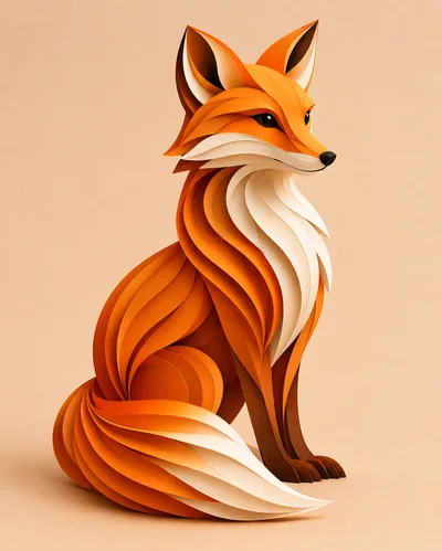 Paper Cutout Style Illustration Of A Sitting Fox