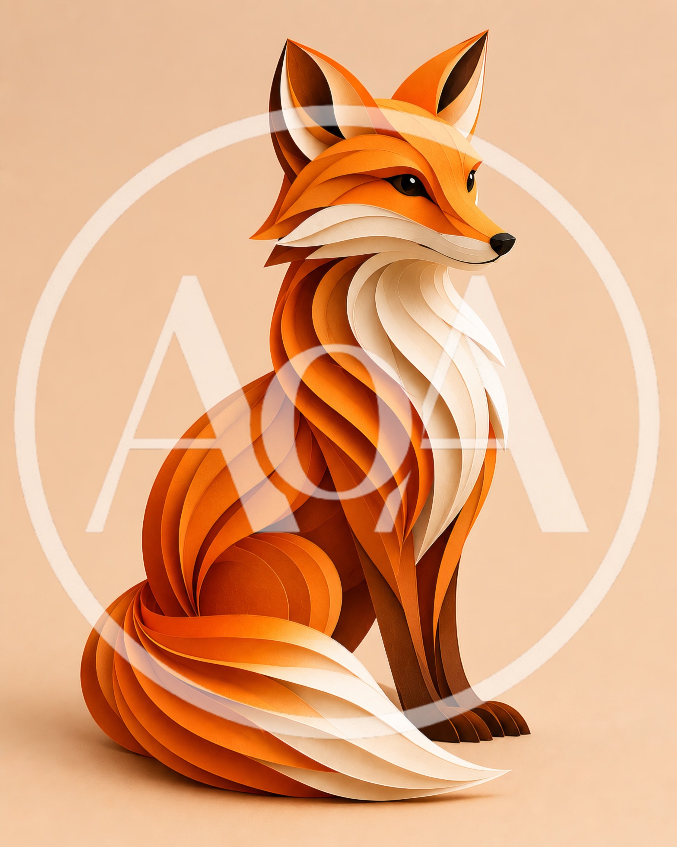 Paper Cutout Style Illustration Of A Sitting Fox