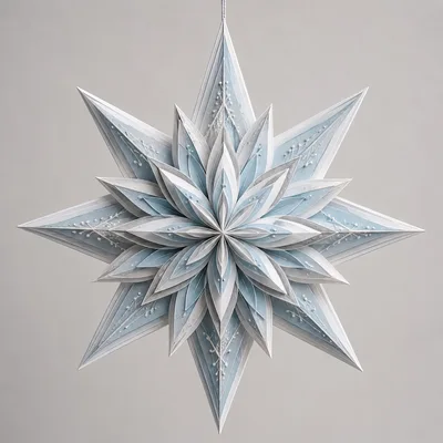 Intricate Paper Star Ornament With Blue And White Layers