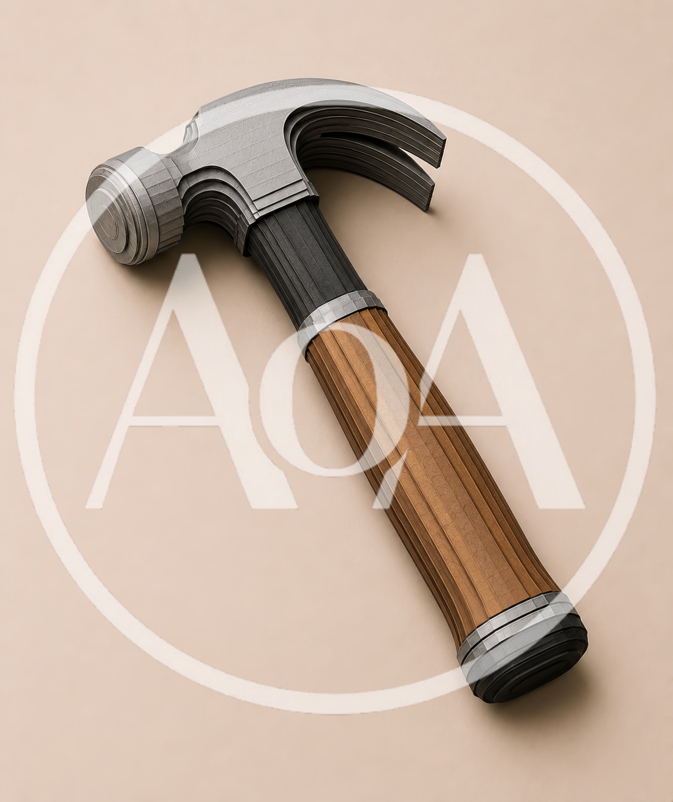 Studio Shot Of A Stylized Wooden Handled Hammer