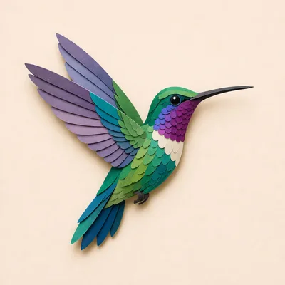 Paper Craft Hummingbird Illustration On Beige Background