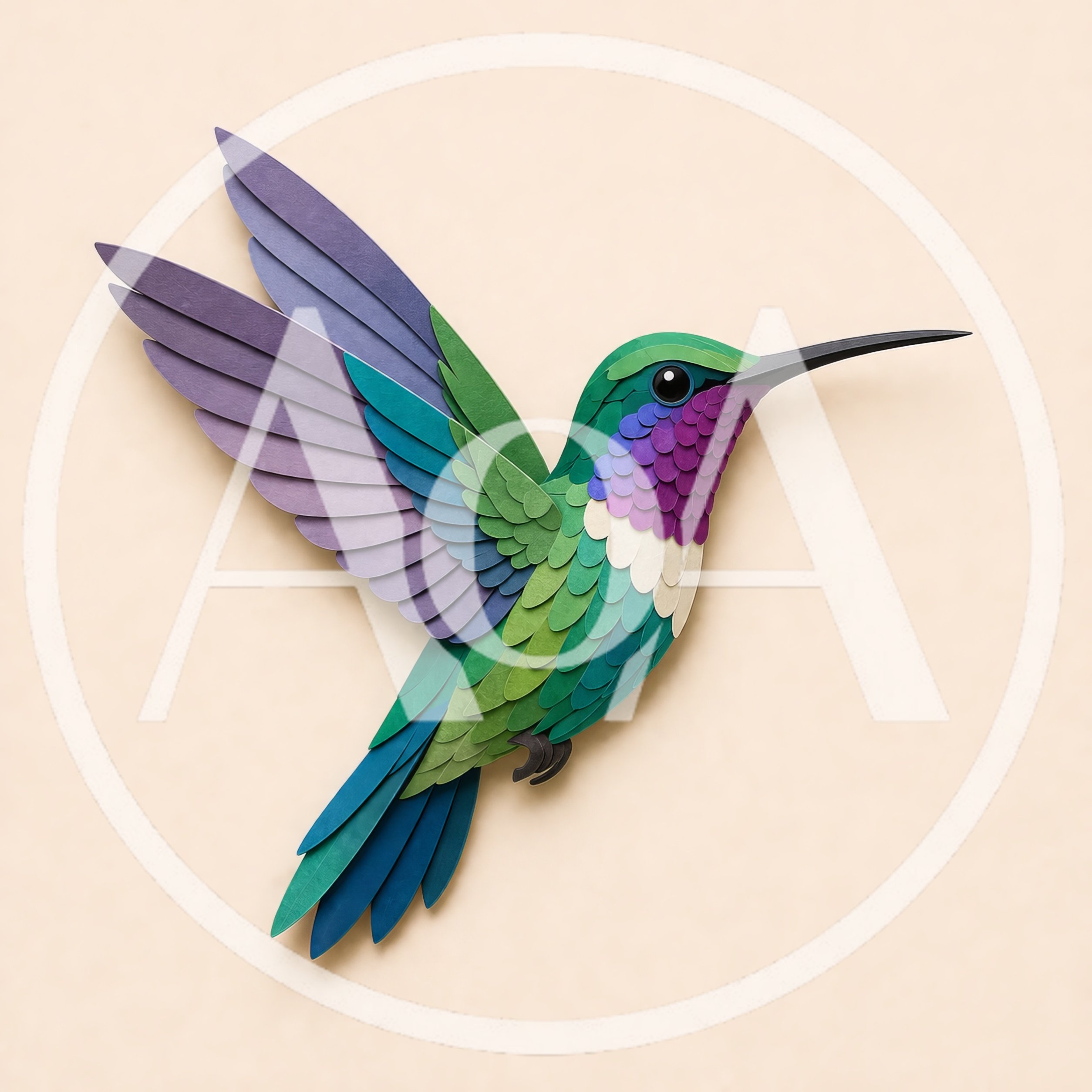 Paper Craft Hummingbird Illustration On Beige Background