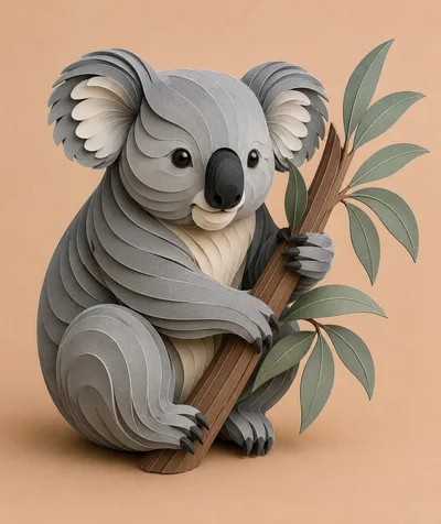Paper Quilling Style Koala Holding Eucalyptus Branch