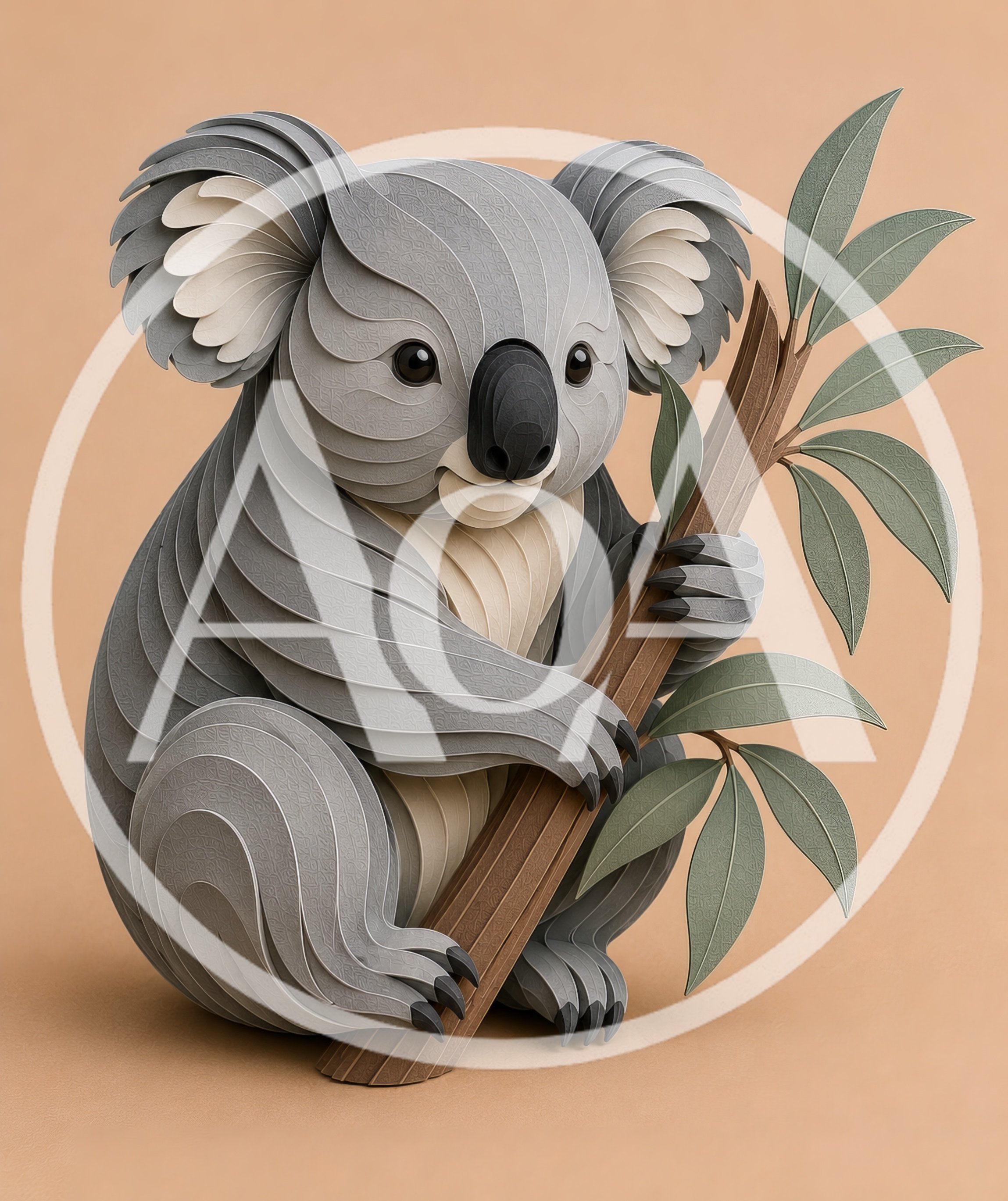 Paper Quilling Style Koala Holding Eucalyptus Branch