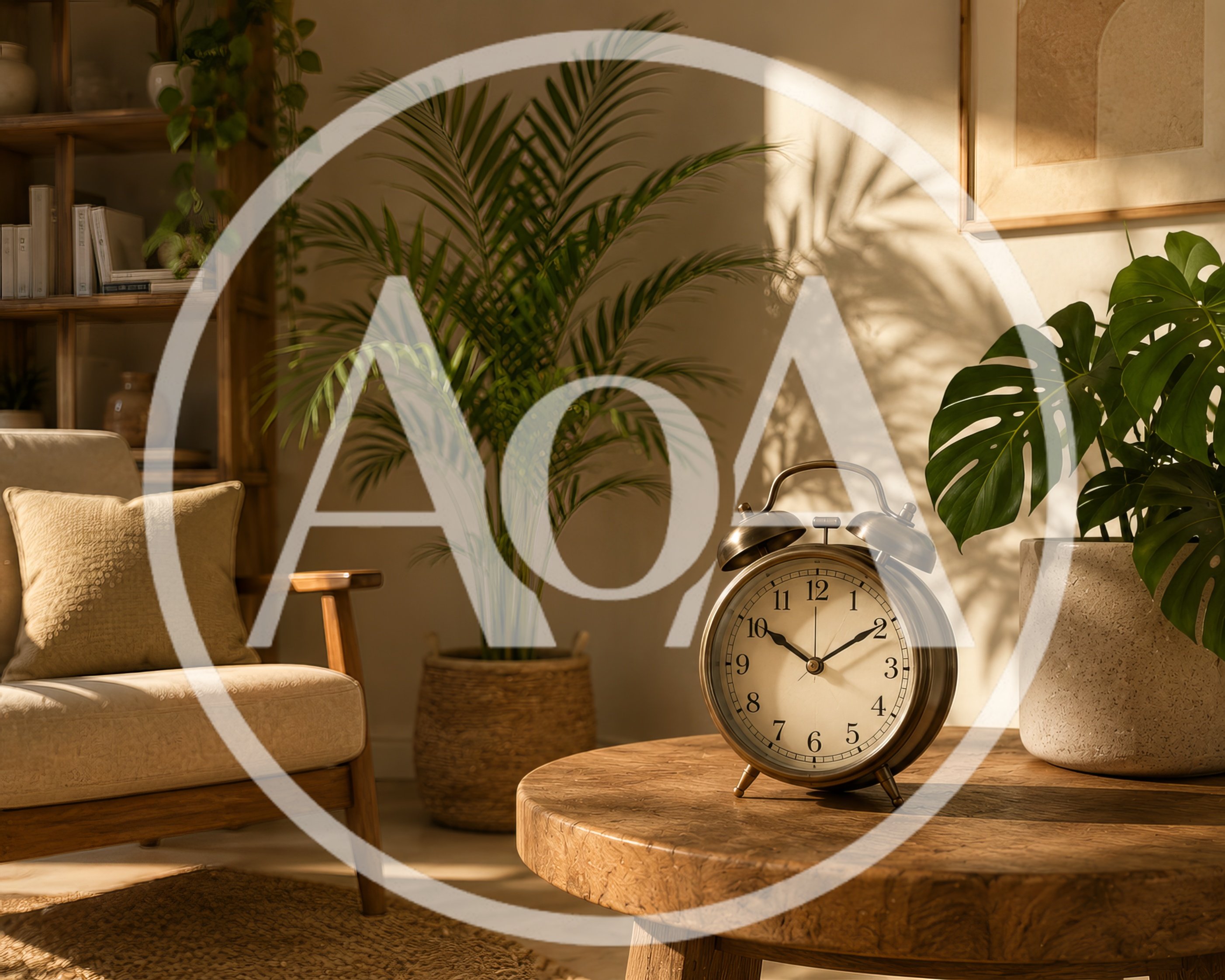 Vintage Alarm Clock On Wooden Table In Sunlit Living Room