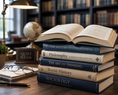 Stack of Academic Books on a Library Desk