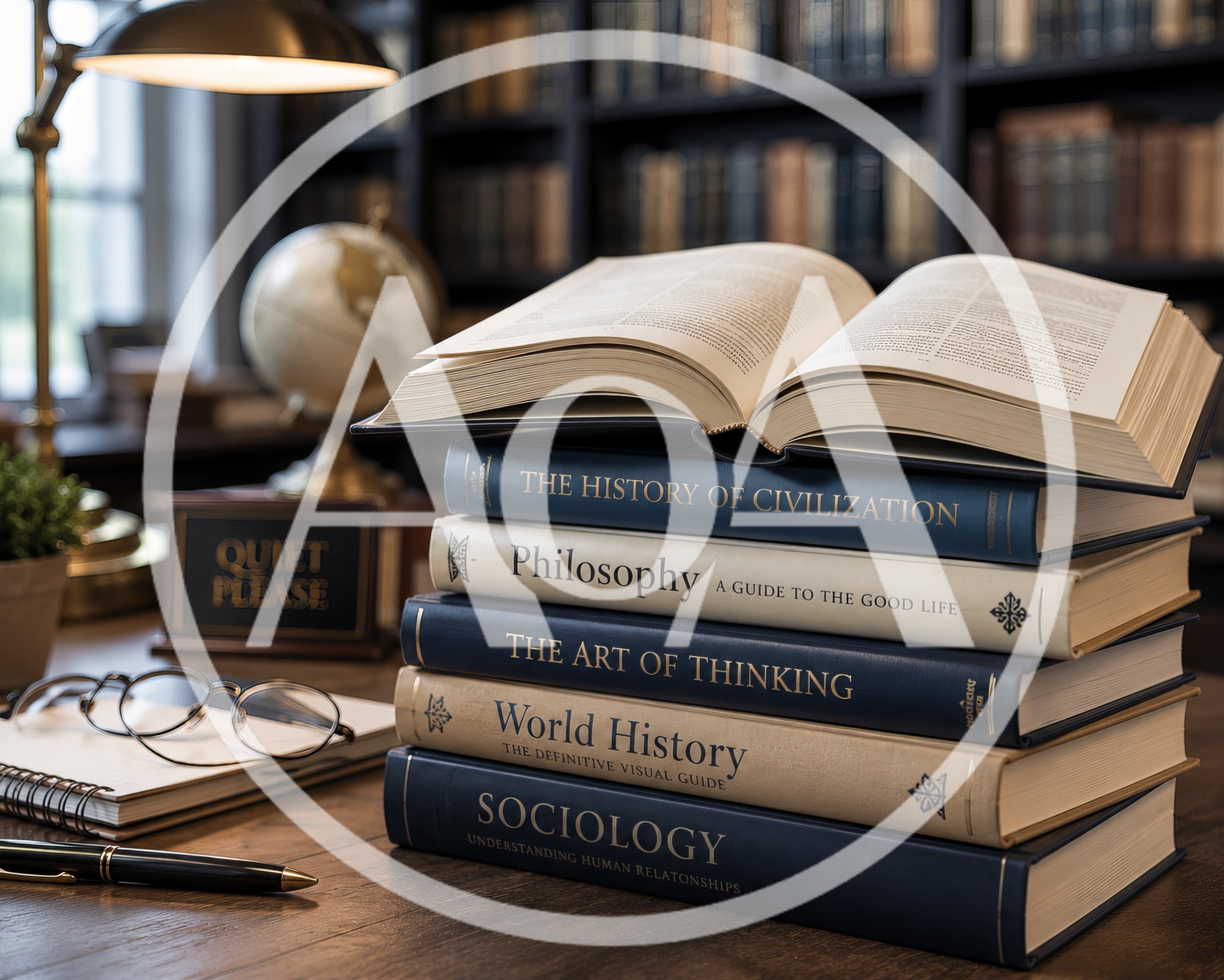 Stack of Academic Books on a Library Desk
