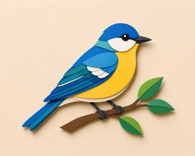 Paper Craft Blue Tit Bird Illustration