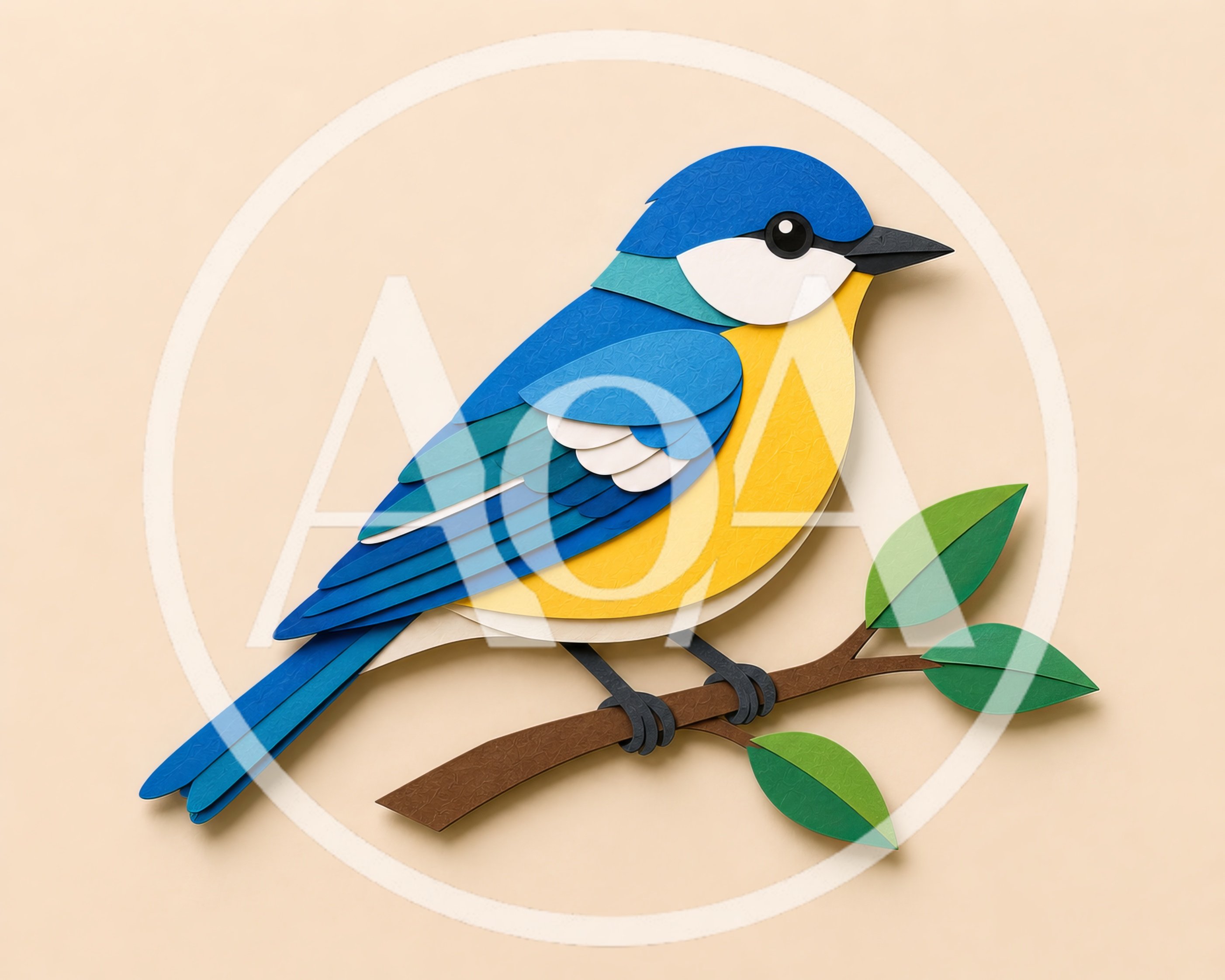 Paper Craft Blue Tit Bird Illustration