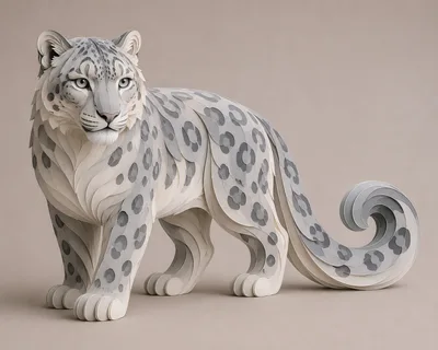 Paper Cutout Style Snow Leopard Illustration