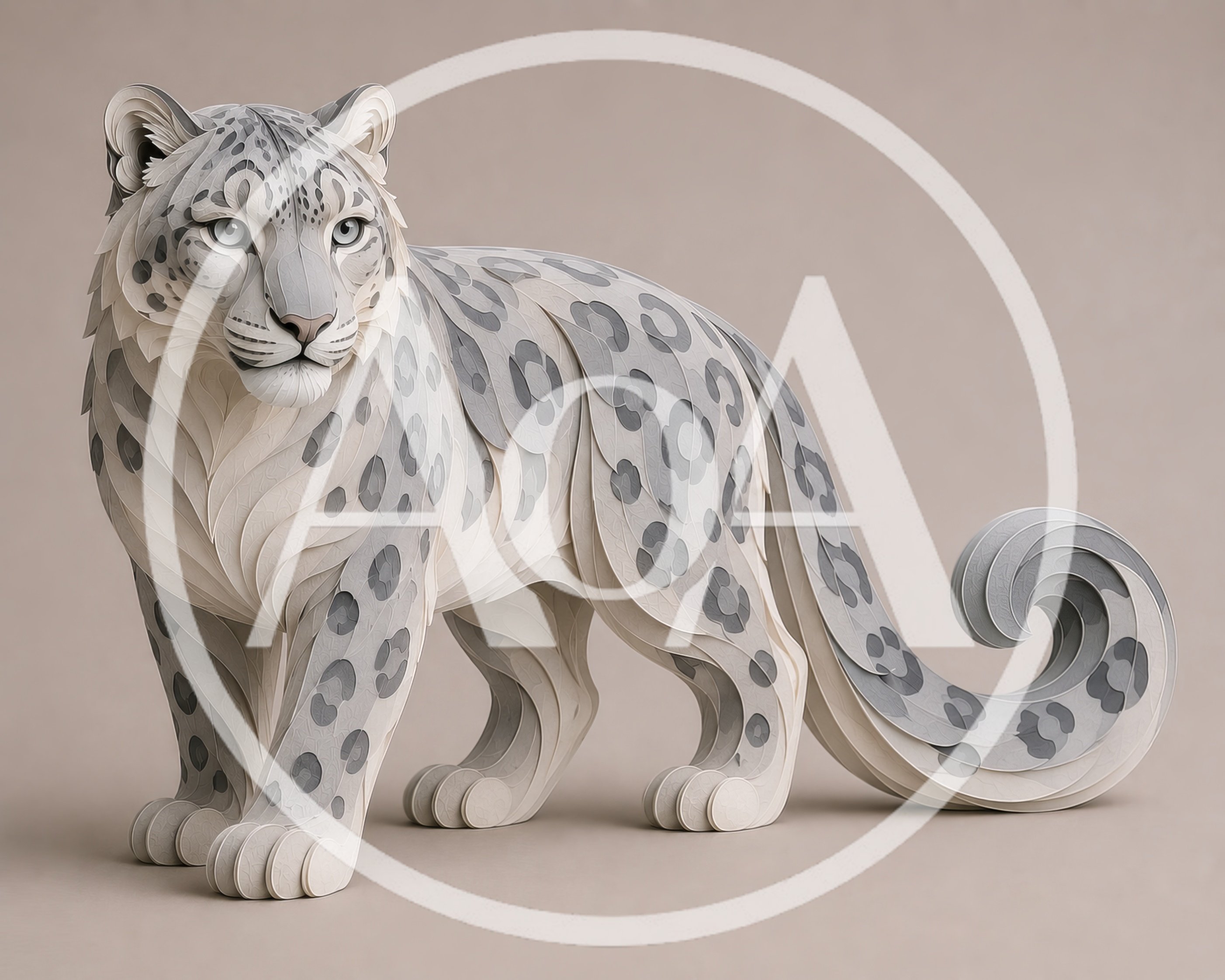 Paper Cutout Style Snow Leopard Illustration