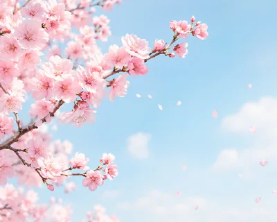 Cherry Blossom Branches Blooming Against A Clear Blue Sky
