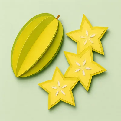 Paper Craft Starfruit Illustration On Light Green Background
