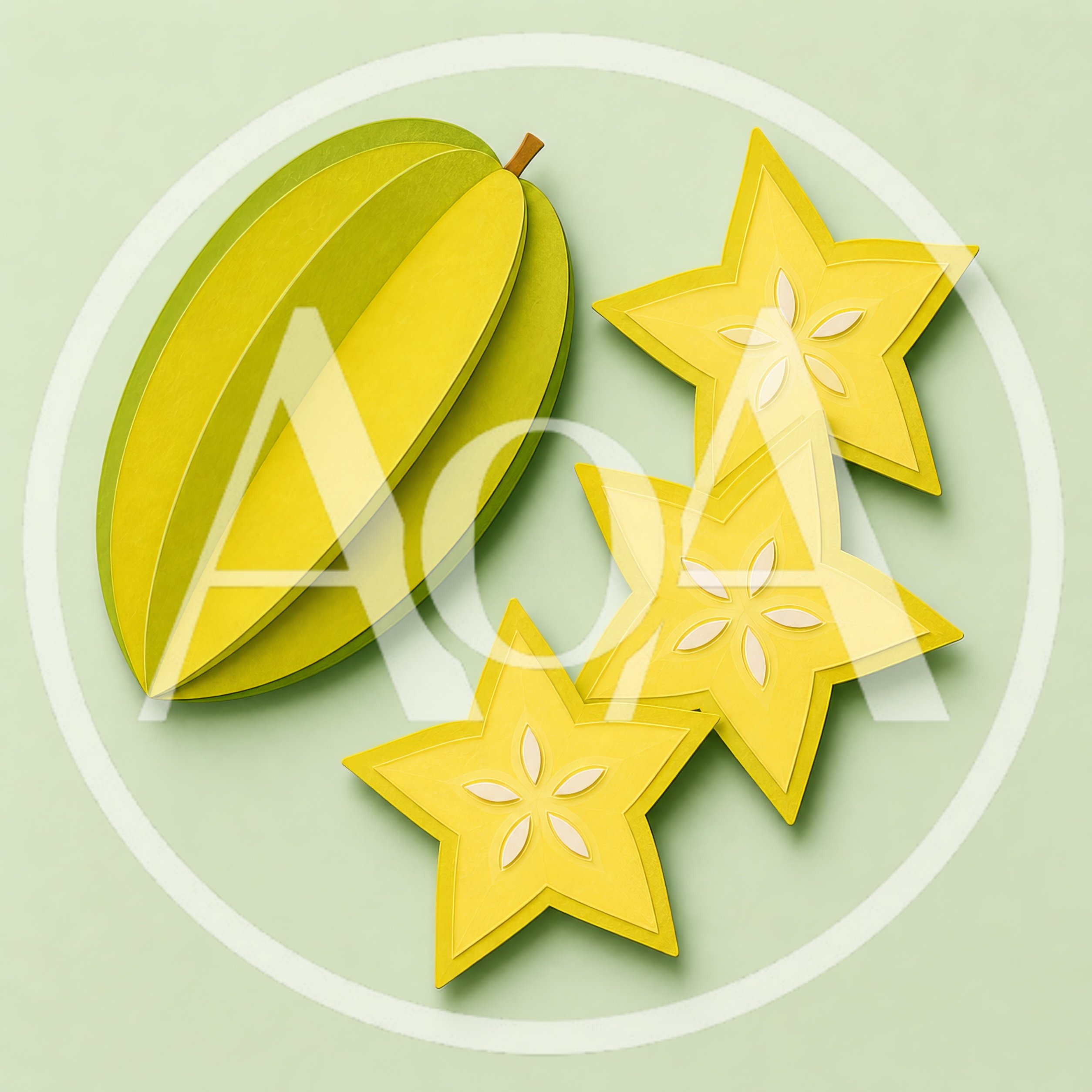 Paper Craft Starfruit Illustration On Light Green Background