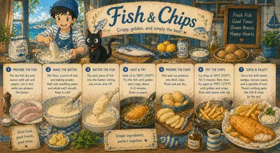 Illustrated Fish and Chips Recipe Infographic