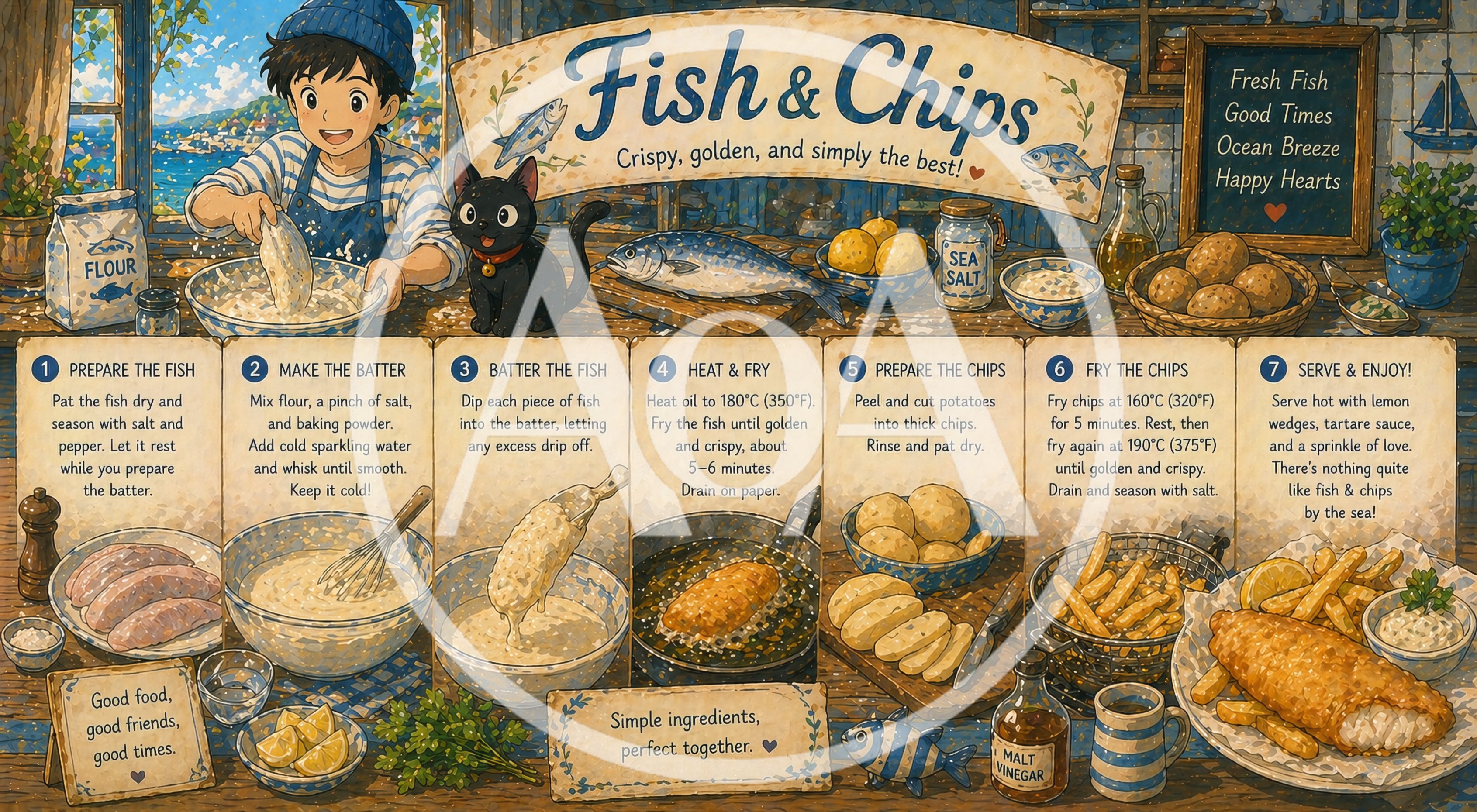 Illustrated Fish and Chips Recipe Infographic