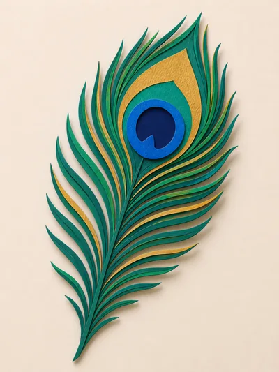 Paper Cutout Peacock Feather Illustration