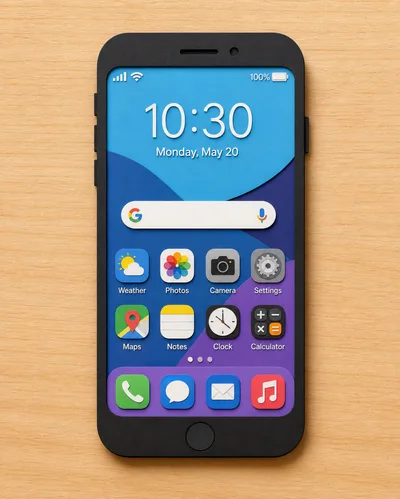 Paper Craft Smartphone With App Icons On Wooden Background