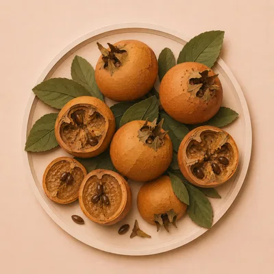 Fresh Medlar Fruits Arranged on a Round Plate