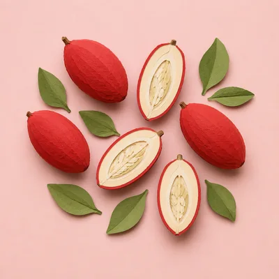 Paper Craft Red Cacao Pods And Leaves