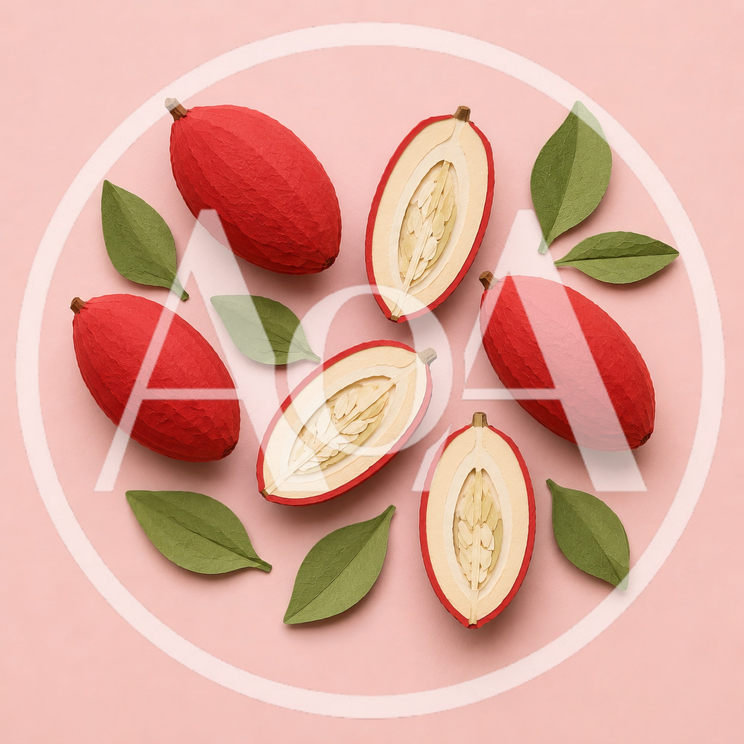 Paper Craft Red Cacao Pods And Leaves