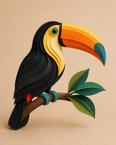 Papercraft Toucan Perched On A Branch
