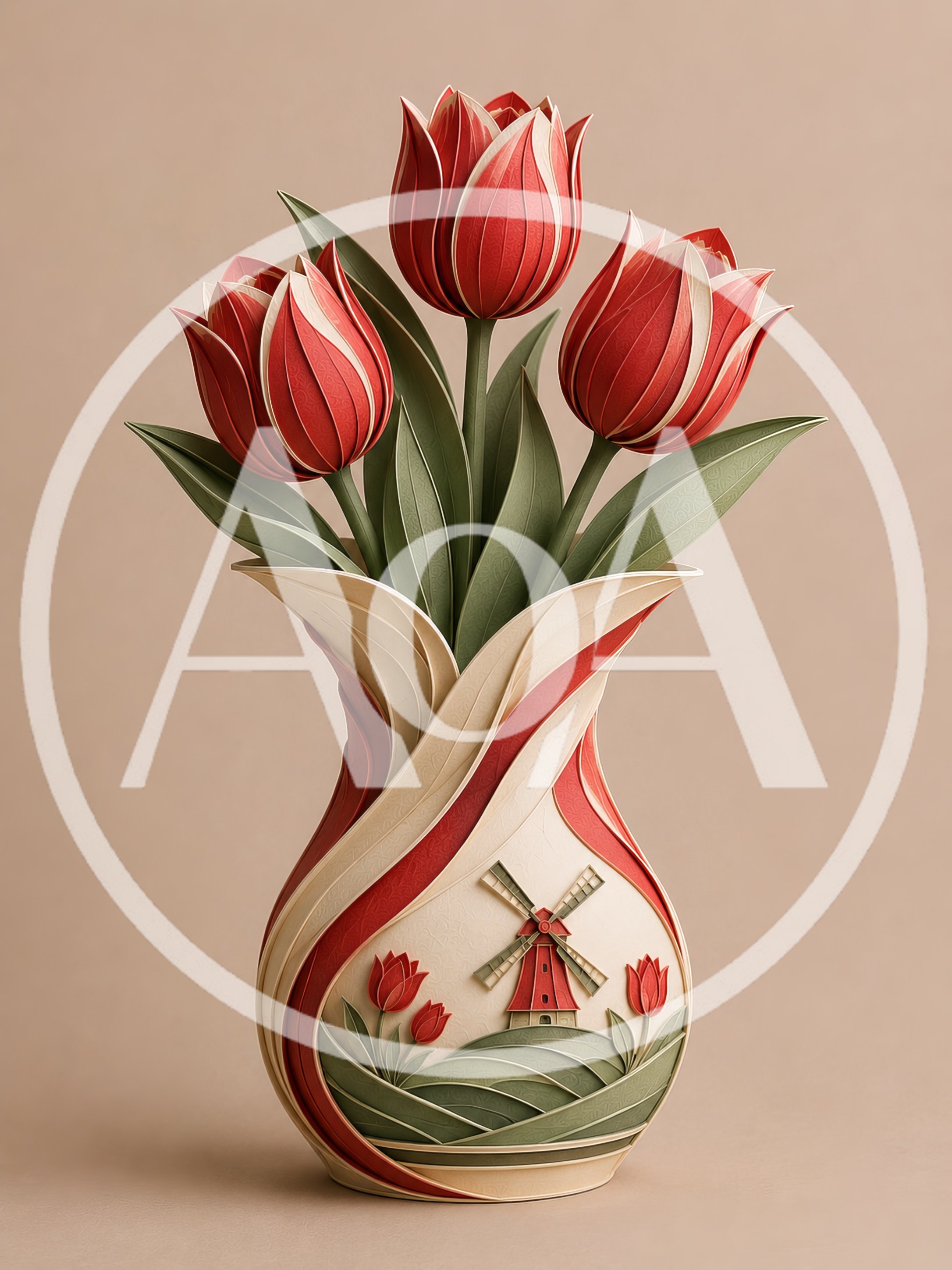 Papercraft Tulip Bouquet in Decorative Windmill Vase