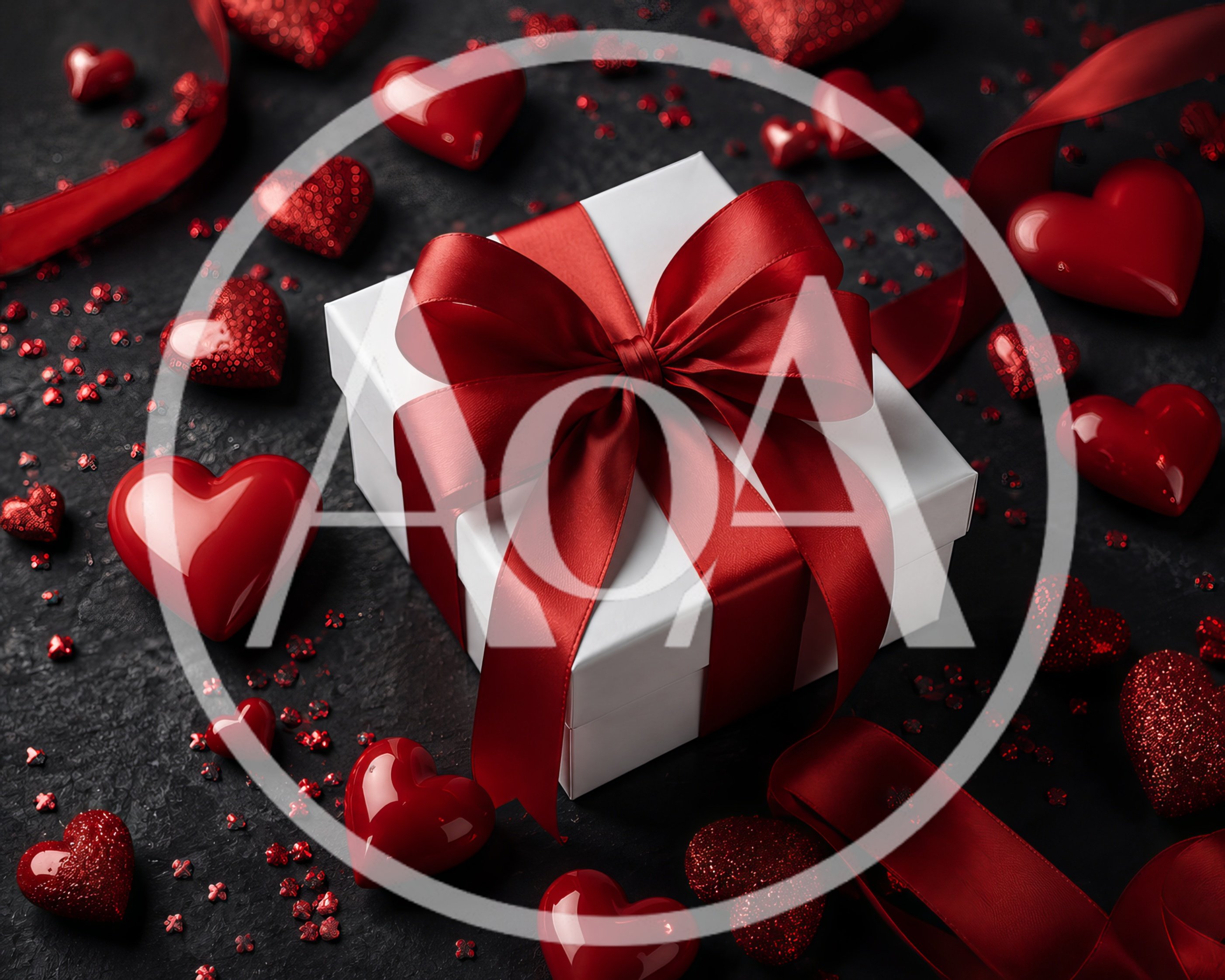 White Gift Box With Red Ribbon And Hearts