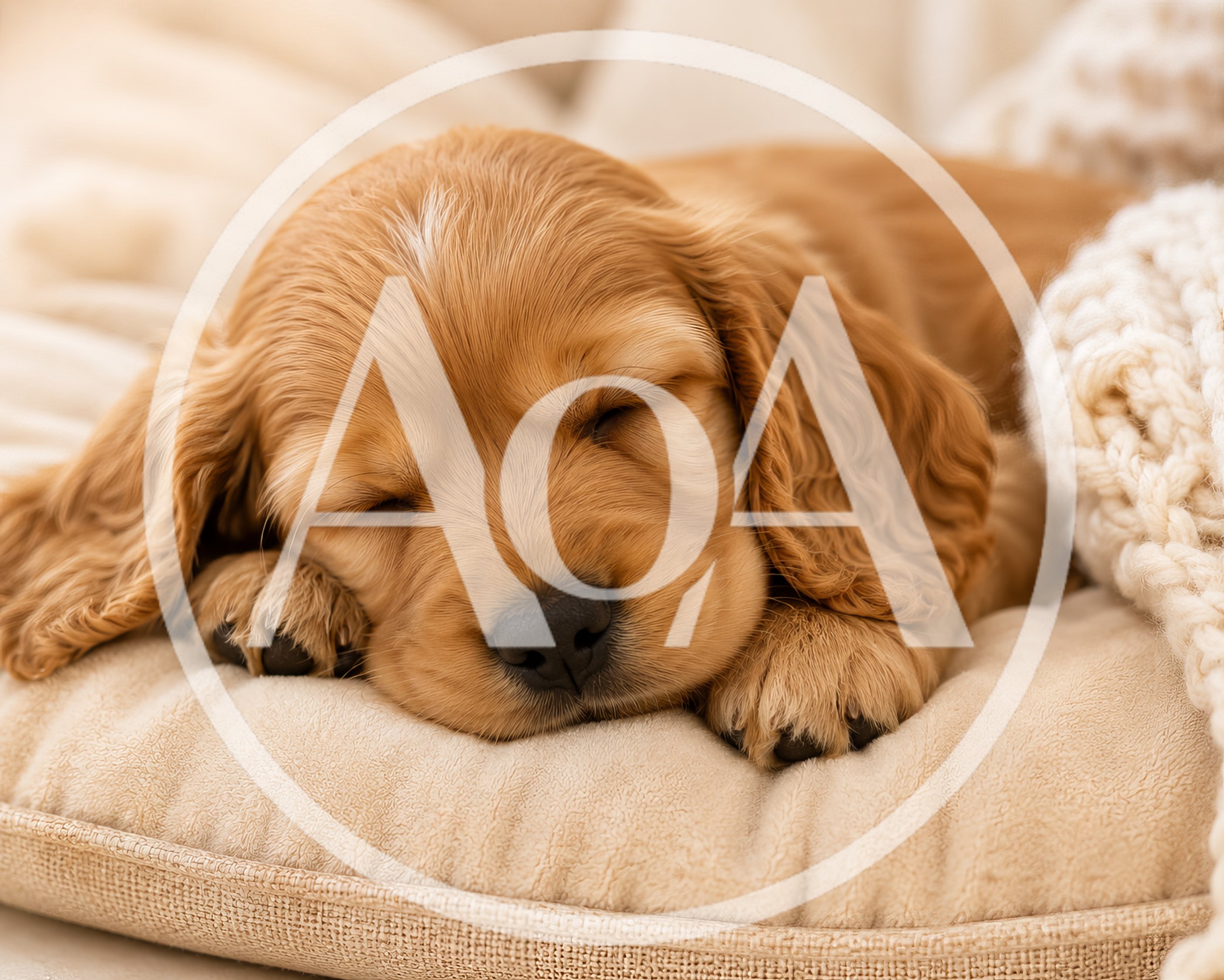 Adorable Golden Cocker Spaniel Puppy Sleeping On A Cushion