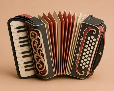 Ornate Accordion Musical Instrument on Plain Background