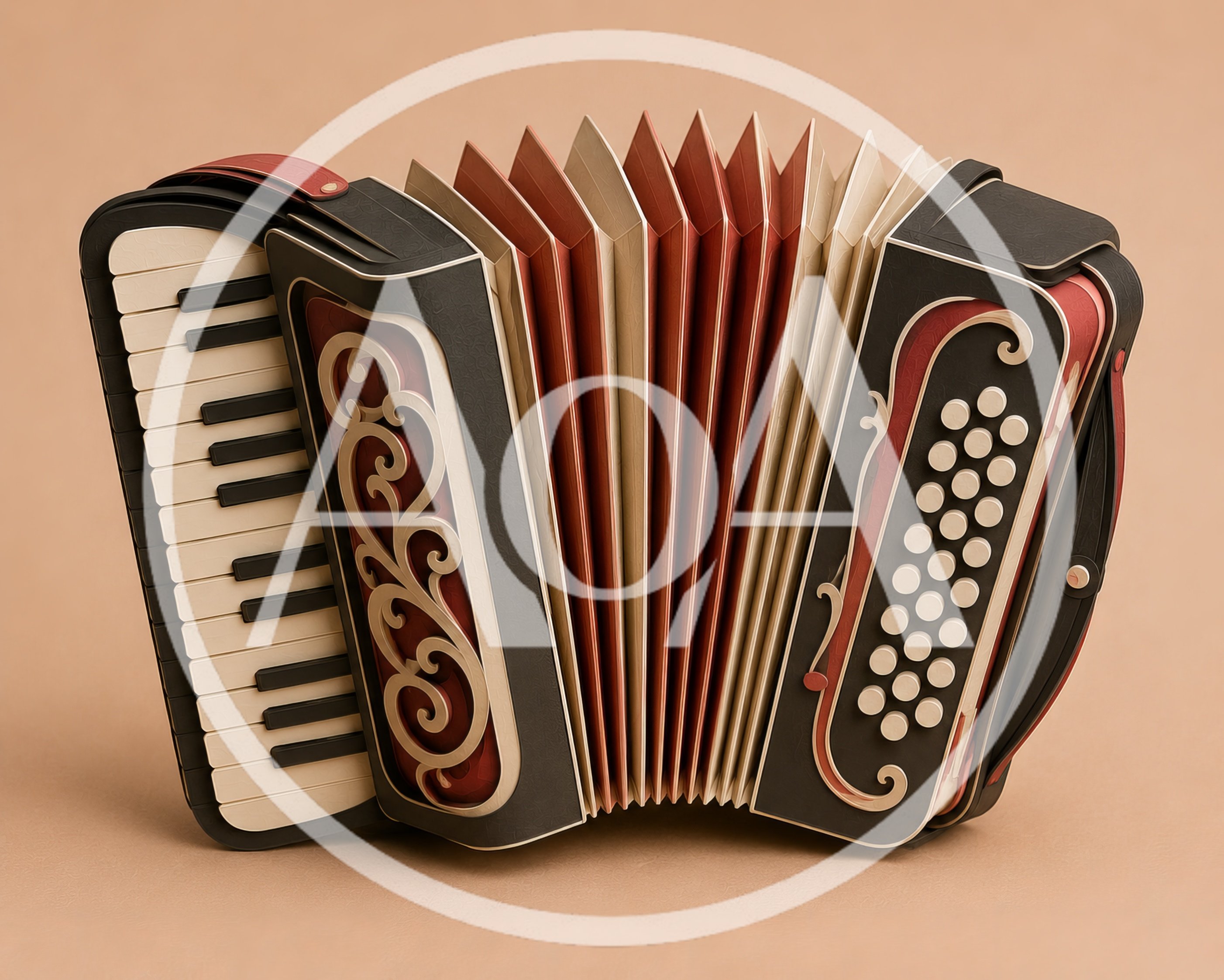 Ornate Accordion Musical Instrument on Plain Background