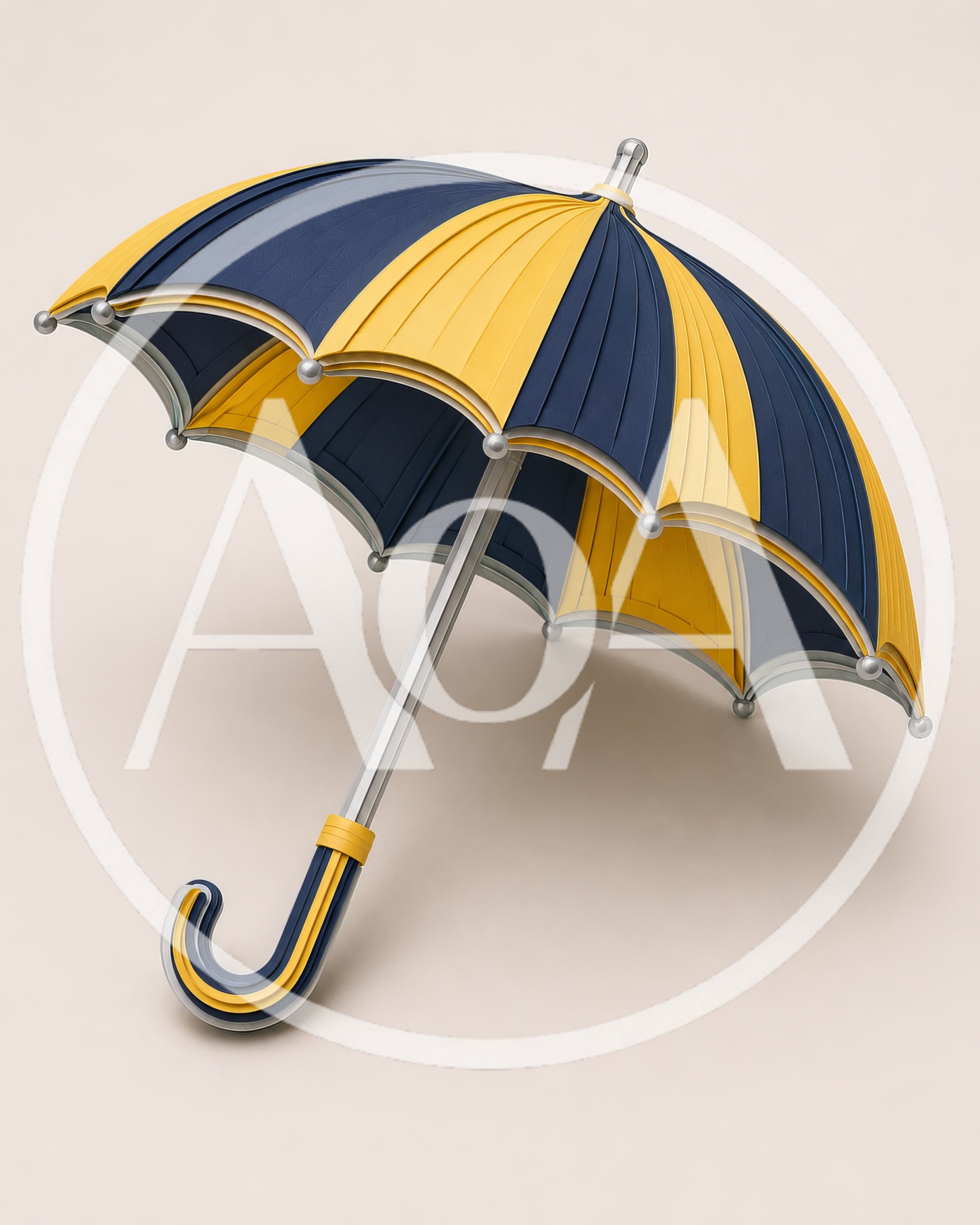3D Rendered Yellow and Blue Striped Umbrella