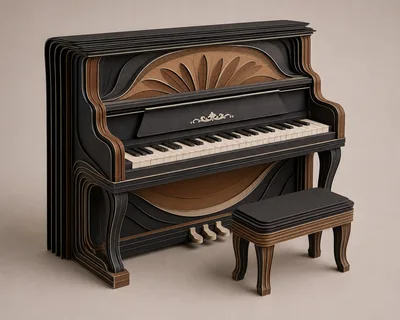 Art Deco Style Upright Piano With Matching Bench