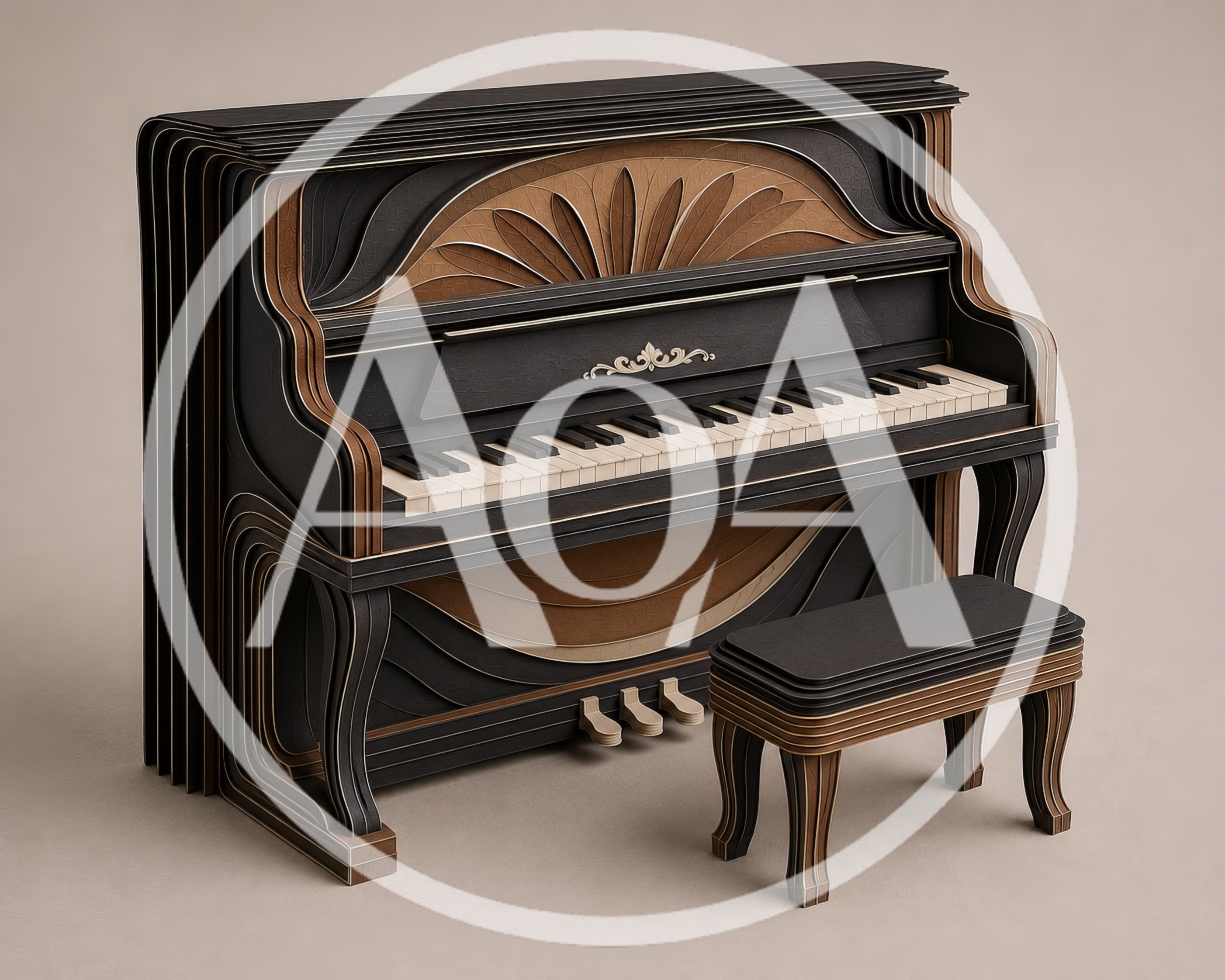 Art Deco Style Upright Piano With Matching Bench