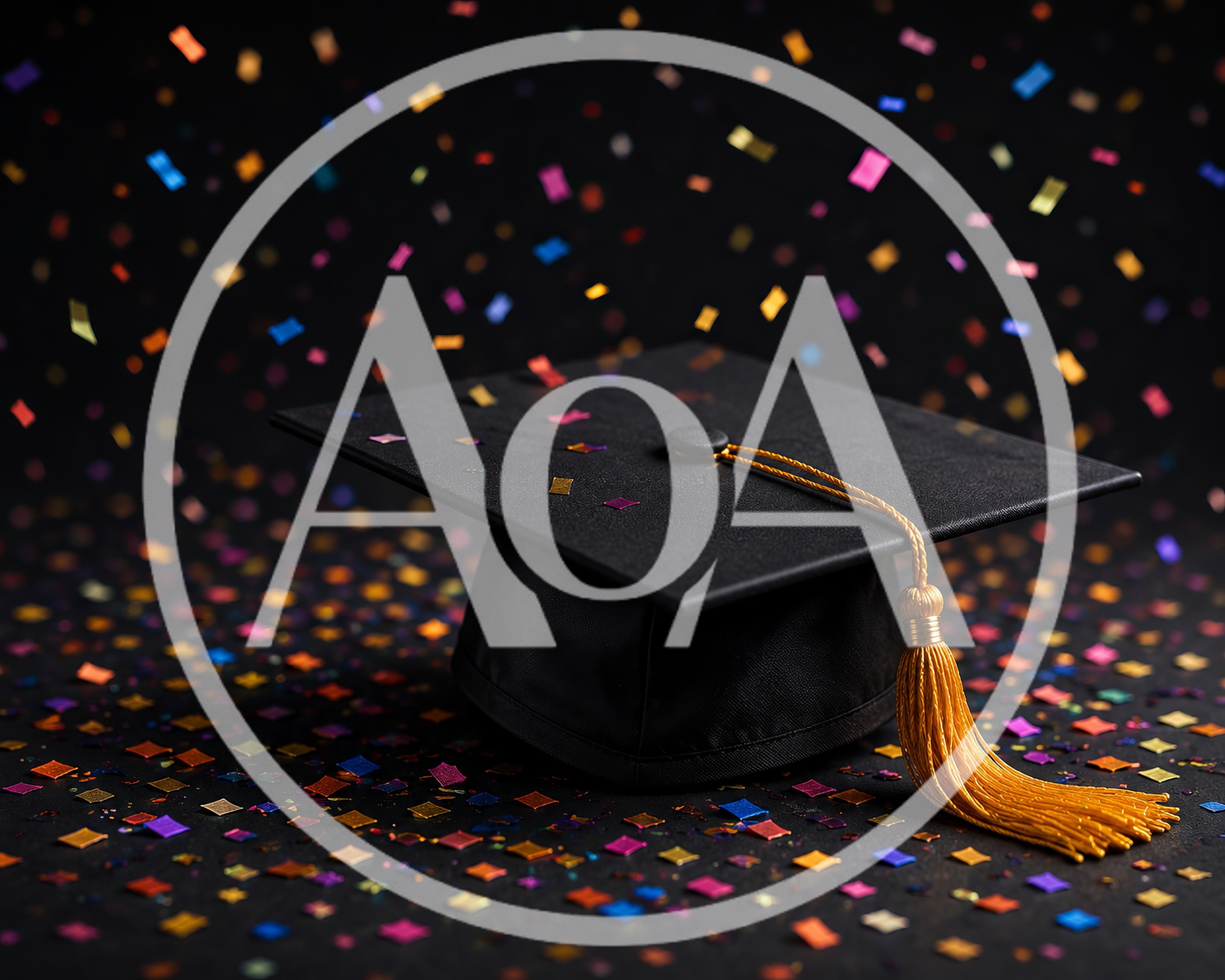 Black Graduation Cap With Gold Tassel And Confetti