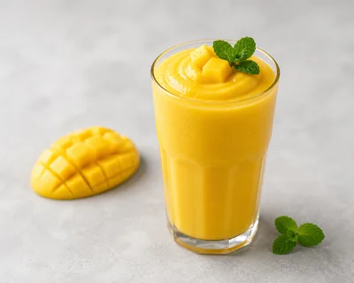 Fresh Mango Smoothie in a Glass with Mint