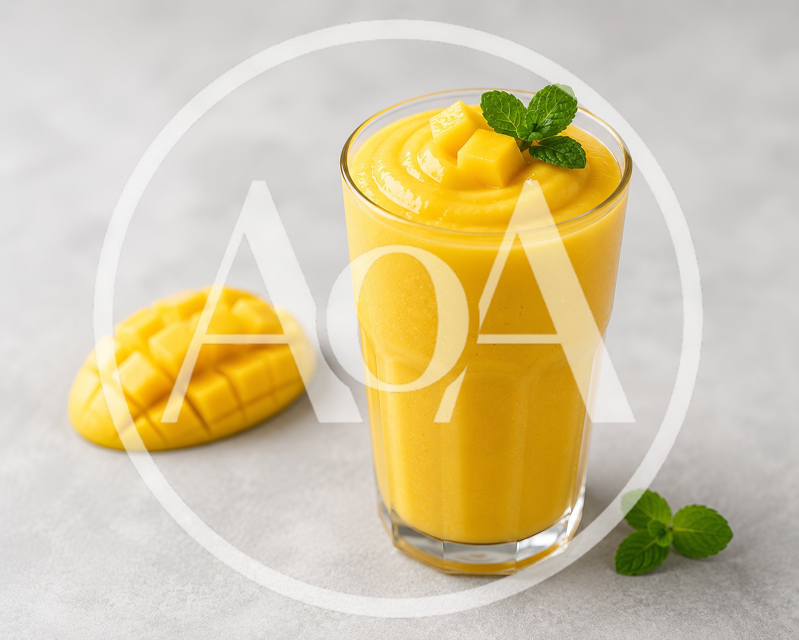 Fresh Mango Smoothie in a Glass with Mint