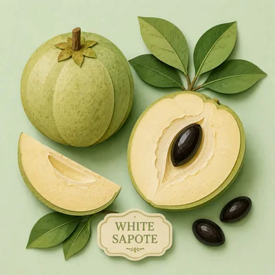 White Sapote Fruit Composition With Leaves And Seeds