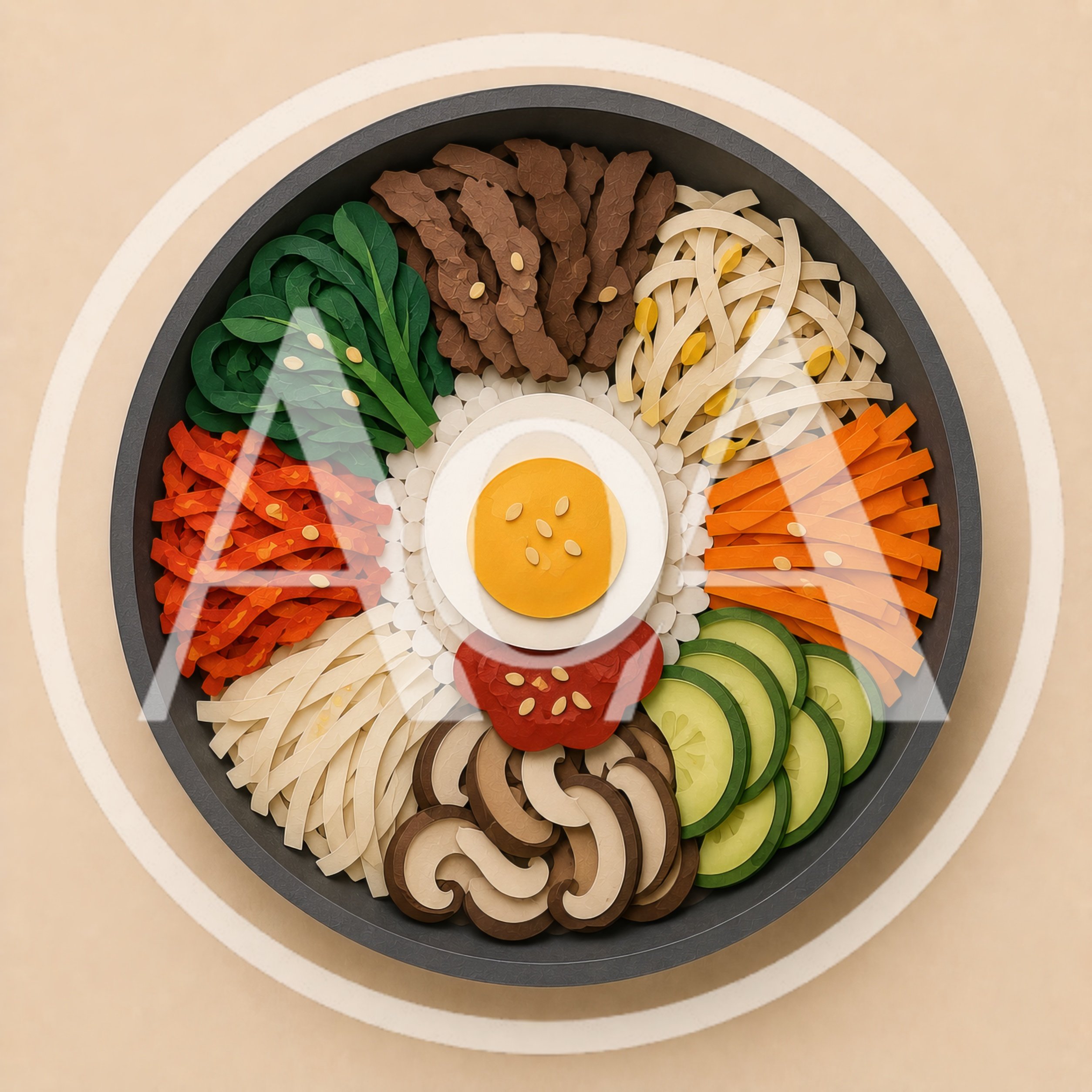Paper Craft Illustration Of Korean Bibimbap Bowl