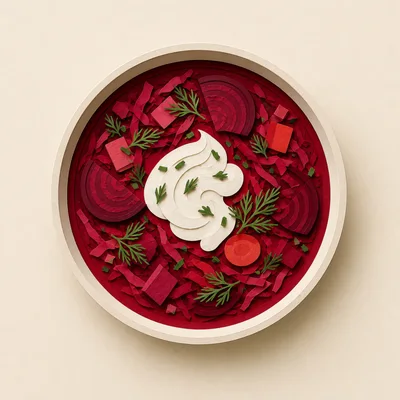 Paper Cutout Style Bowl Of Beetroot Borscht Soup
