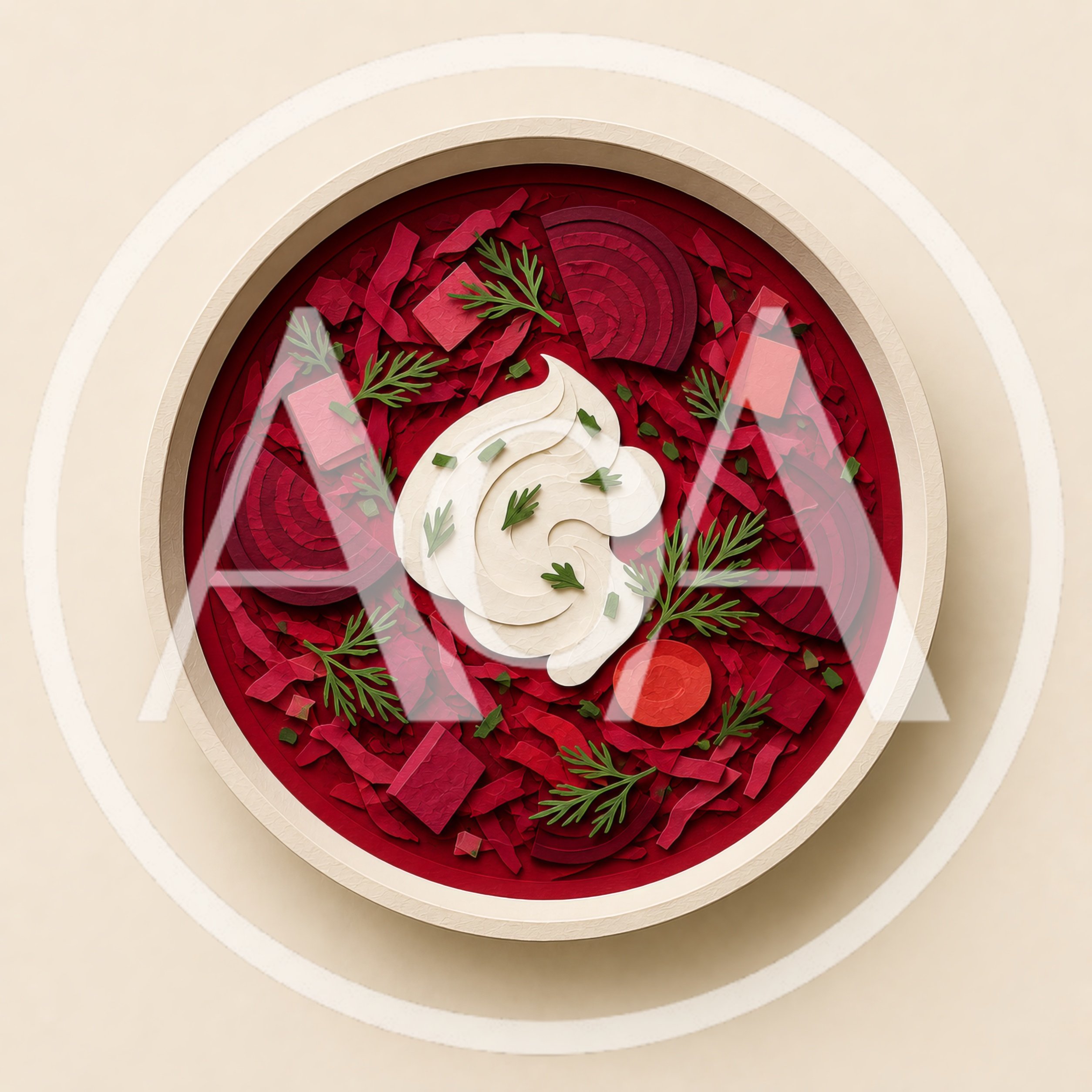 Paper Cutout Style Bowl Of Beetroot Borscht Soup
